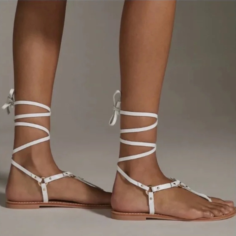 Pilco Anthrolopogie white harness tie-up sandals - size 6